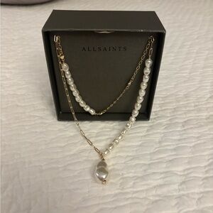 All Saints Gold Chain with Faux Pearl Accents Necklace